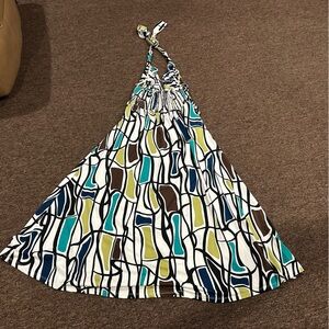 EUC! Vasana Retro Geometric Halter Sundress in Teal, Navy & Olive